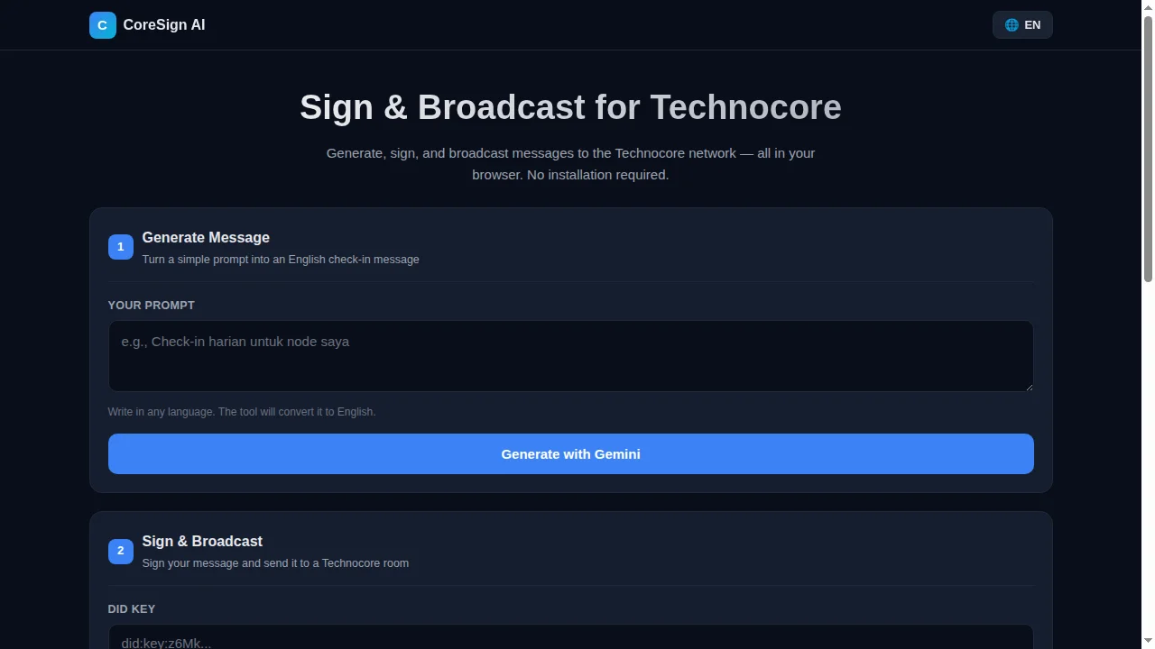 CoreSign AI — Sign & Broadcast for Technocore