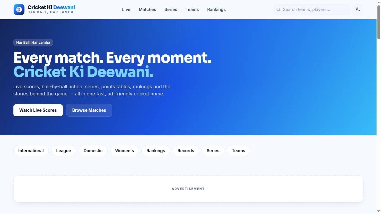 Cricket Ki Diwani — Live Cricket Scores, Series, Rankings & News