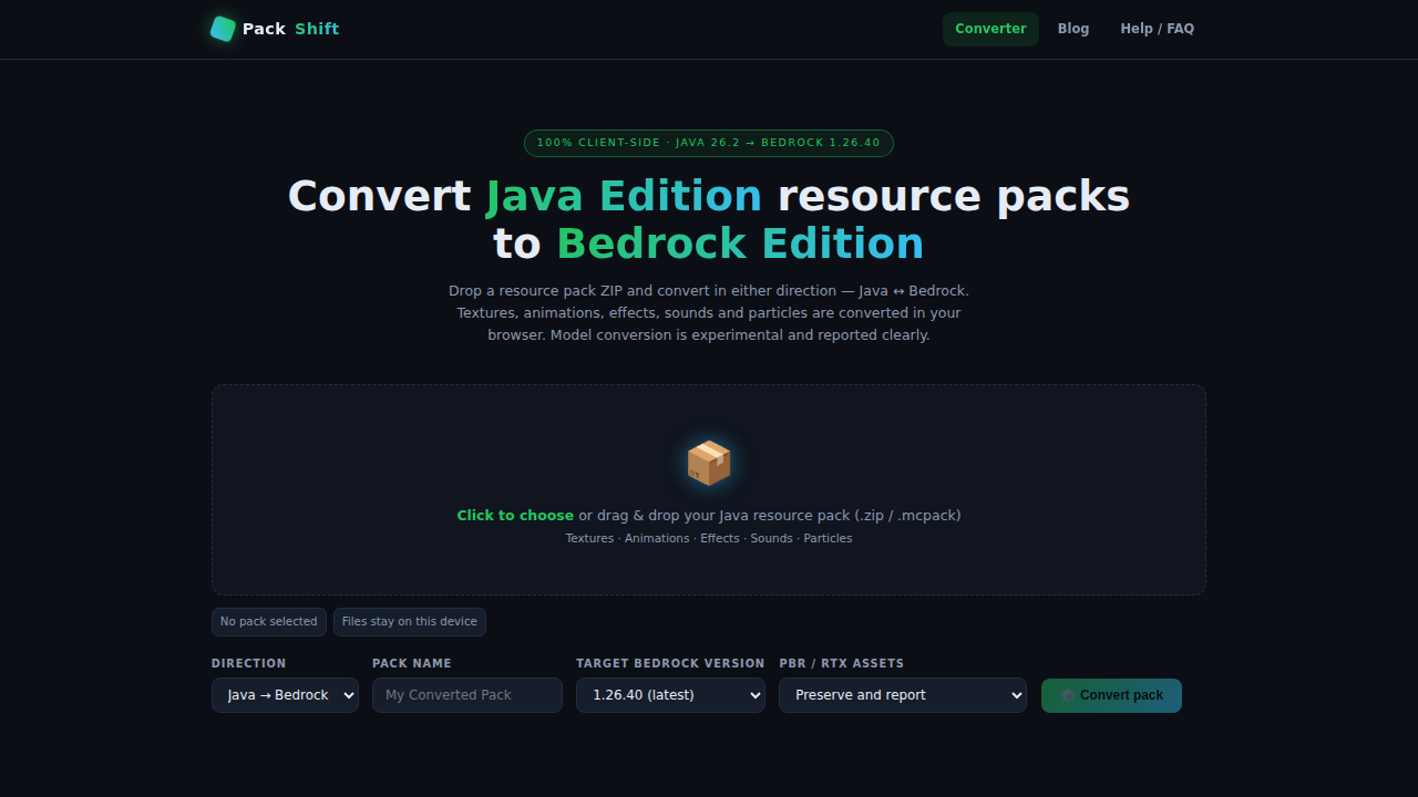PackShift — Java ↔ Bedrock Resource Pack Converter